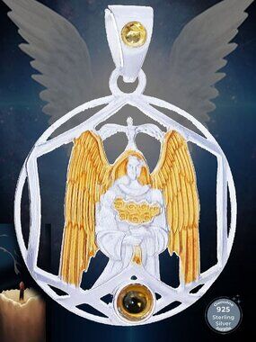 𝑺terling Silver ARCHANGEL 𝑮𝑨𝑩𝑹𝑰𝑬𝑳 Gold Plated CITRINES PENDANT JEWELRY
